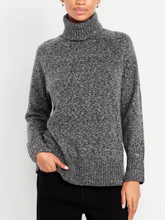 Charter Club Sweaters - Charcoal Marled Cowl Neck Sweater Size Petite Large